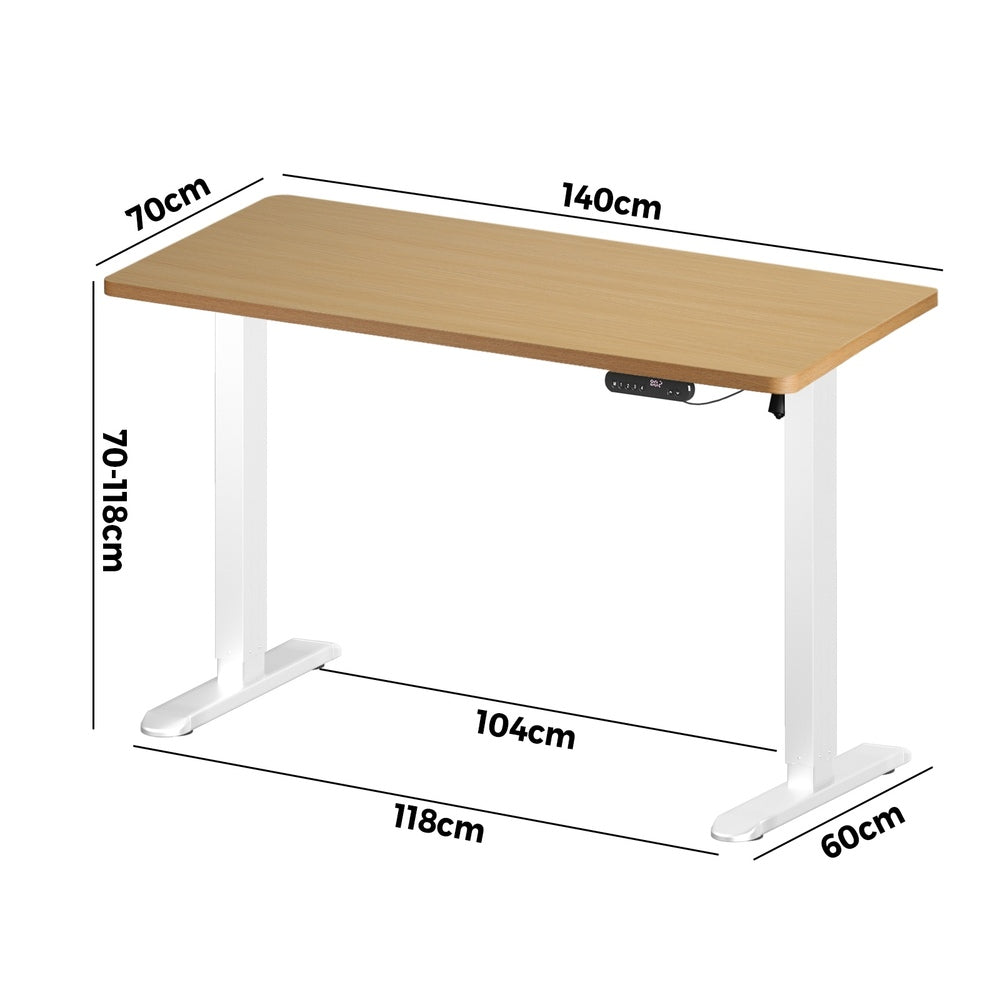 Electric Standing Desk Single Motor White&Oak 140CM