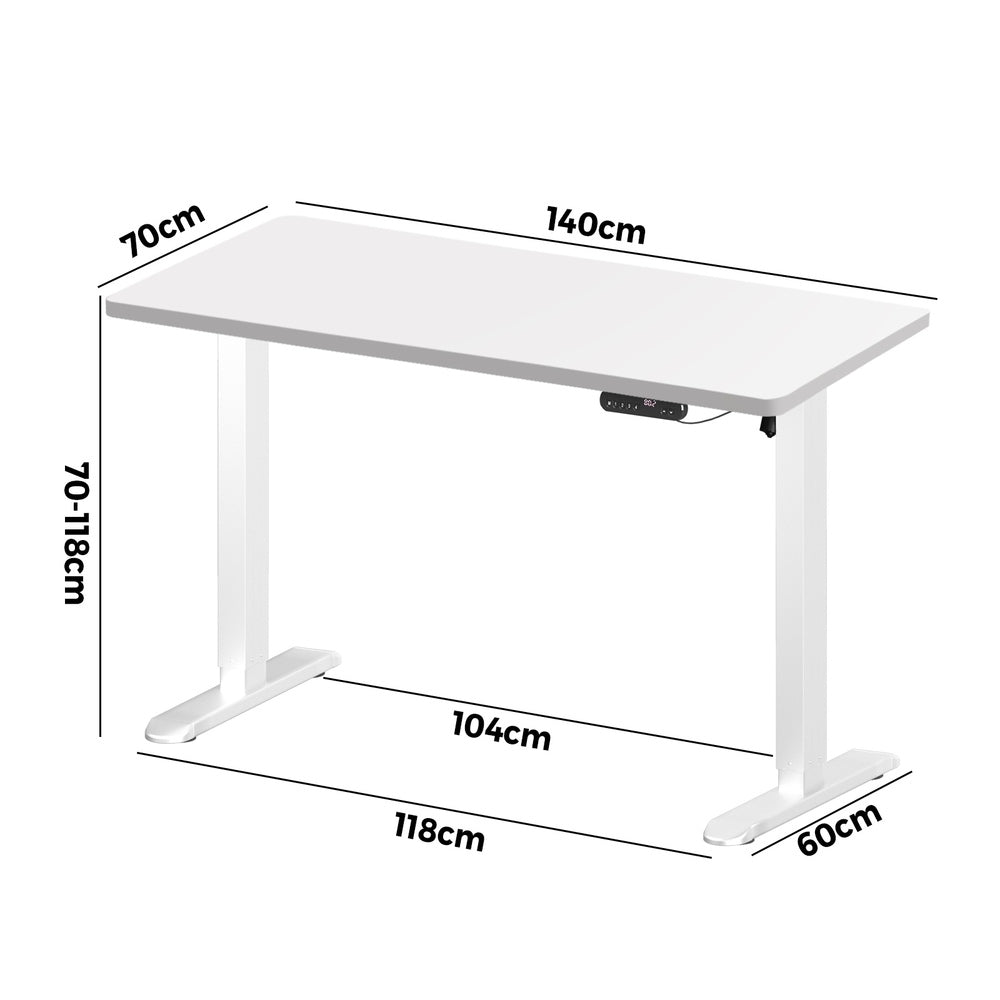 Electric Standing Desk Single Motor White 140CM