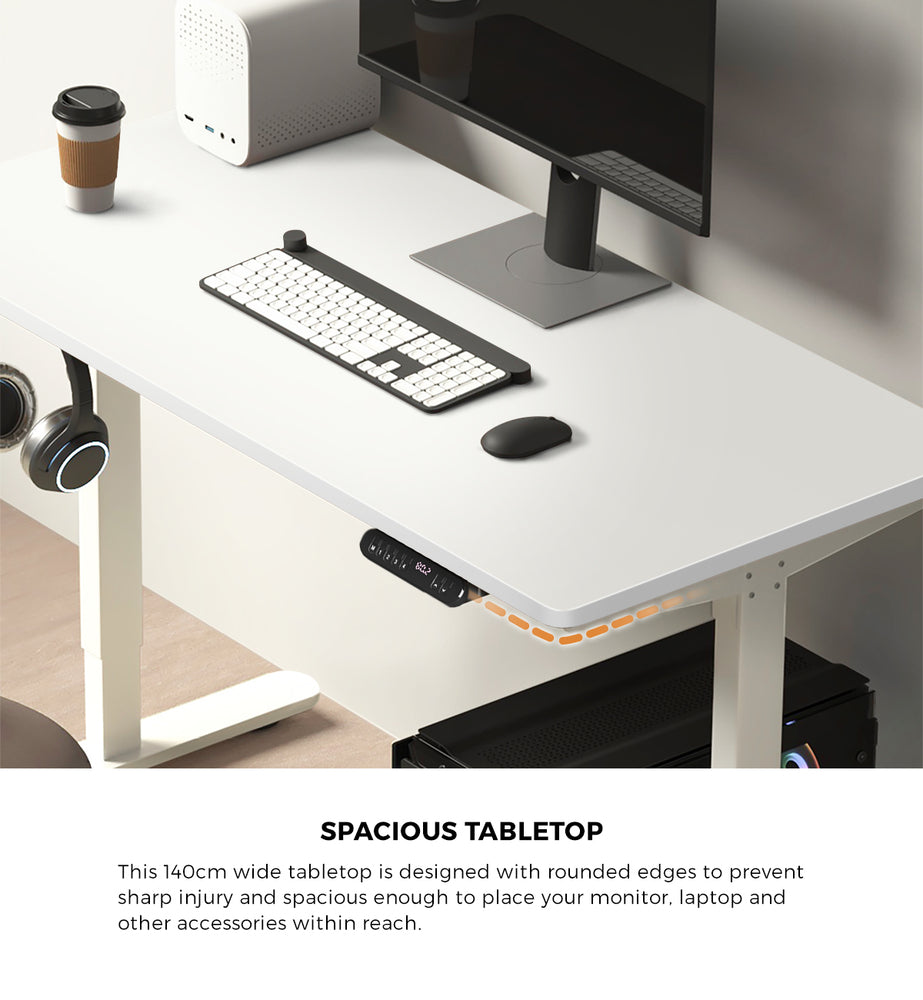 Electric Standing Desk Single Motor White 140CM
