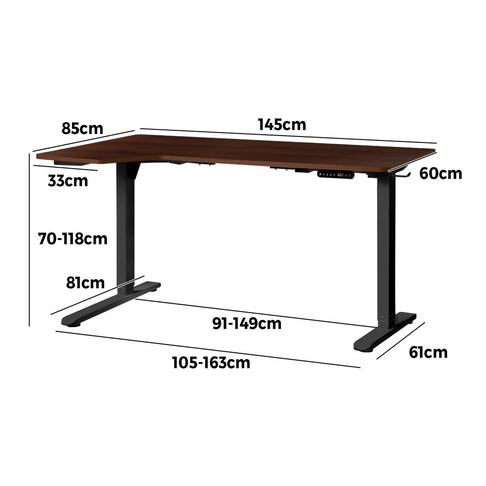 L-shape Electric Standing Desk Single Motor 145CM Black&Walnut