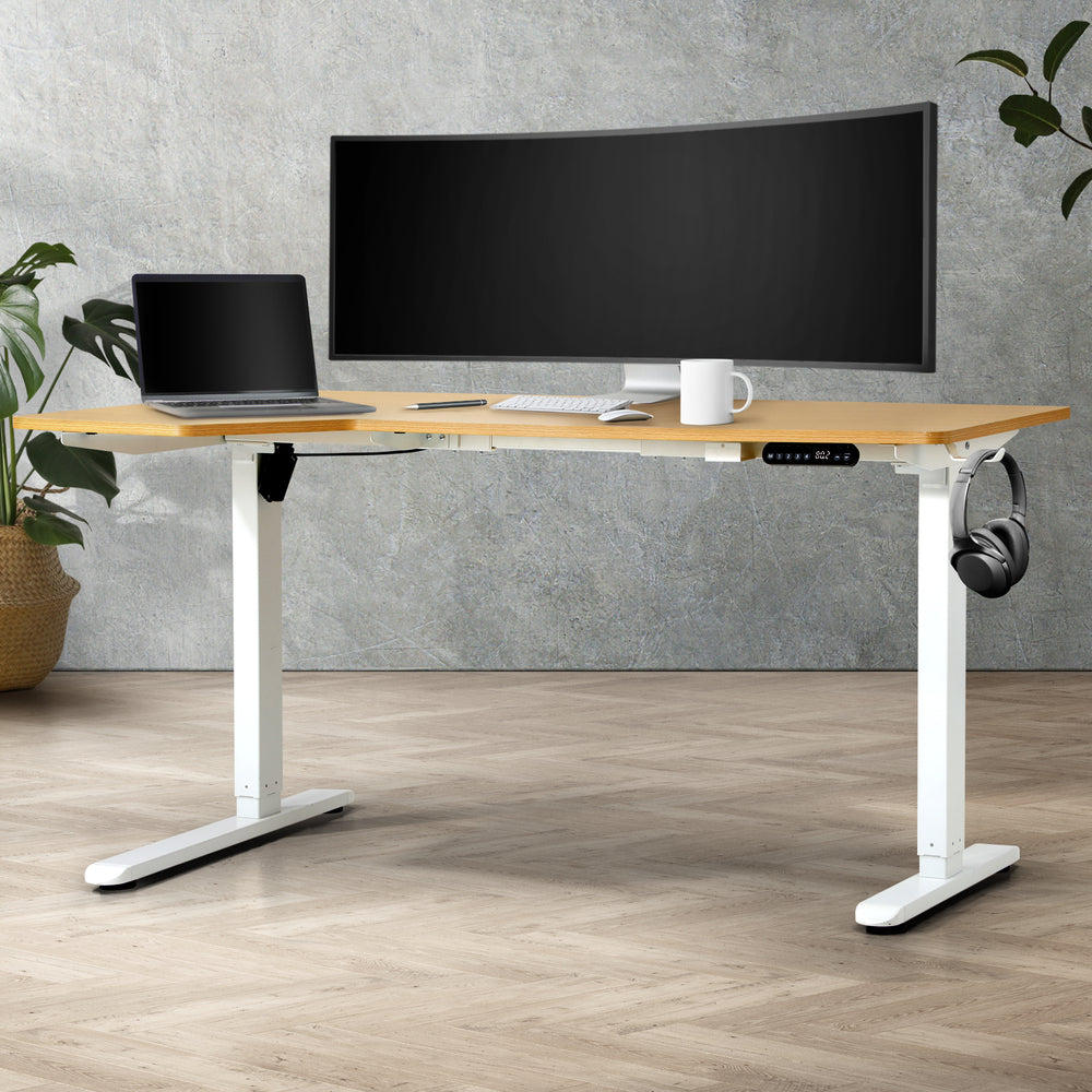 L-shape Electric Standing Desk Single Motor 145CM White&Oak