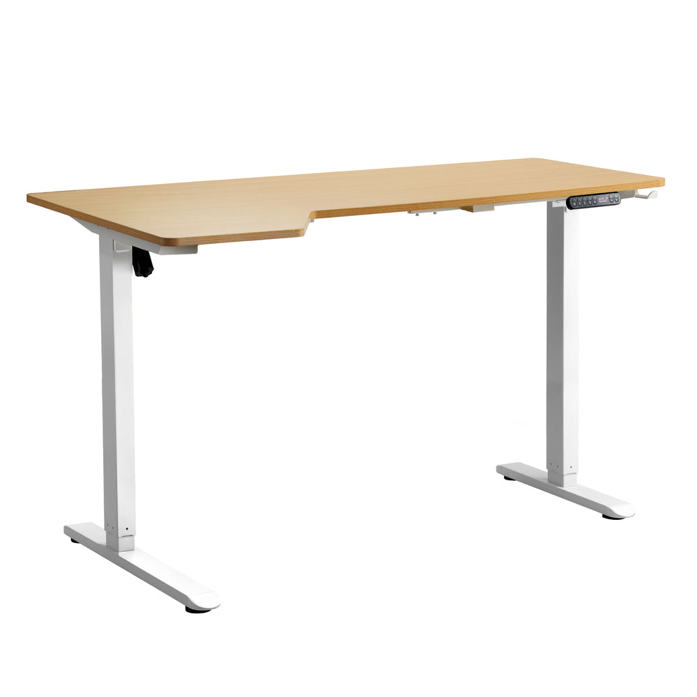 L-shape Electric Standing Desk Single Motor 145CM White&Oak