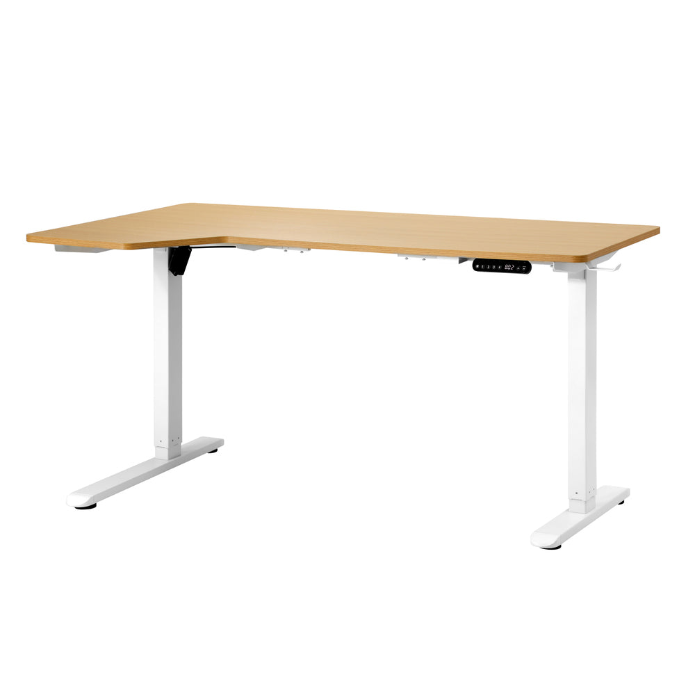 L-shape Electric Standing Desk Single Motor 145CM White&Oak