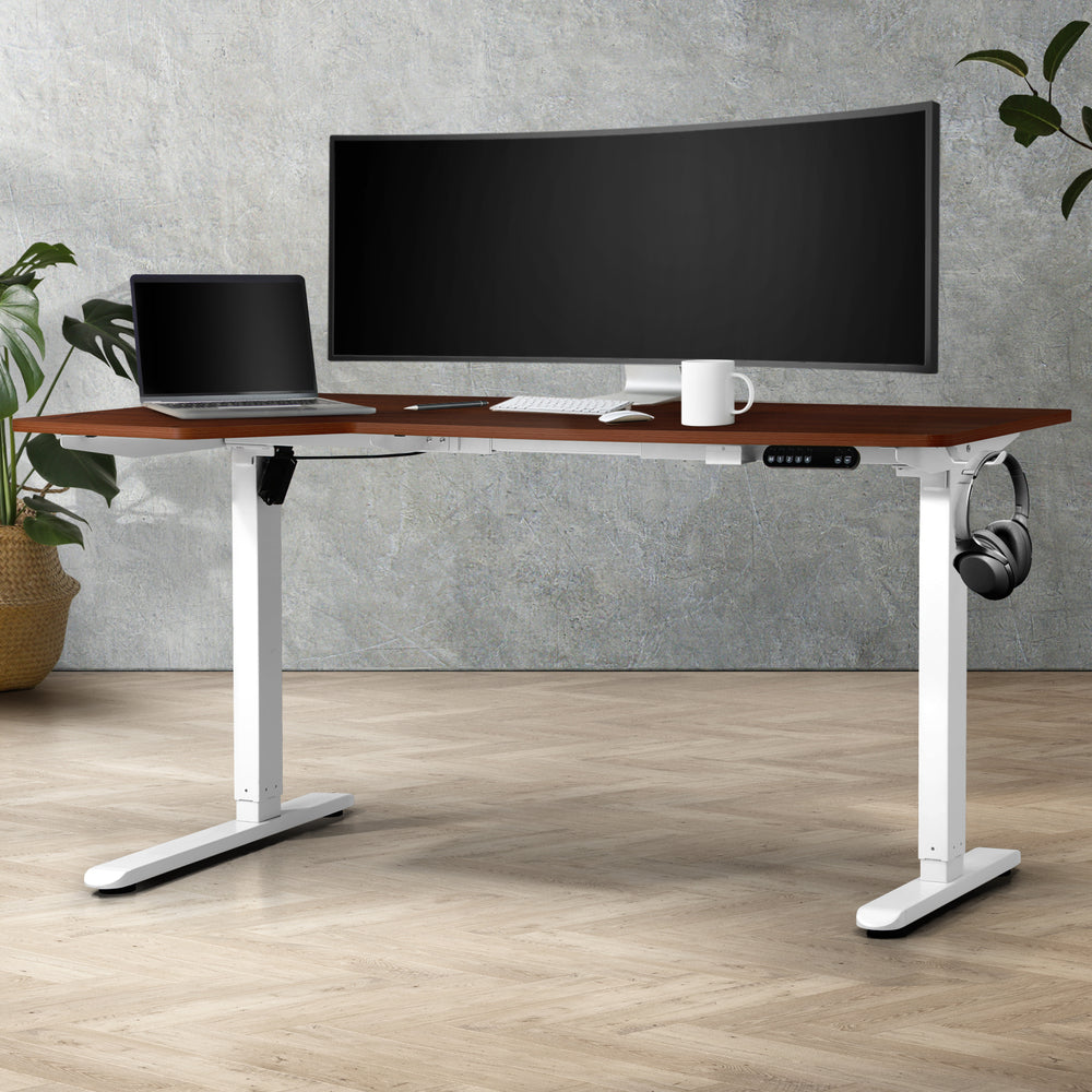 L-shape Electric Standing Desk Single Motor 145CM White&Walnut