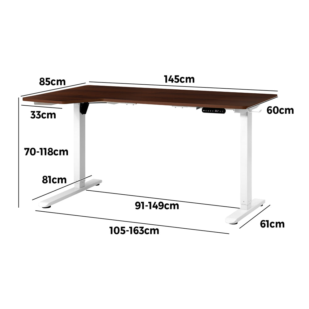 L-shape Electric Standing Desk Single Motor 145CM White&Walnut
