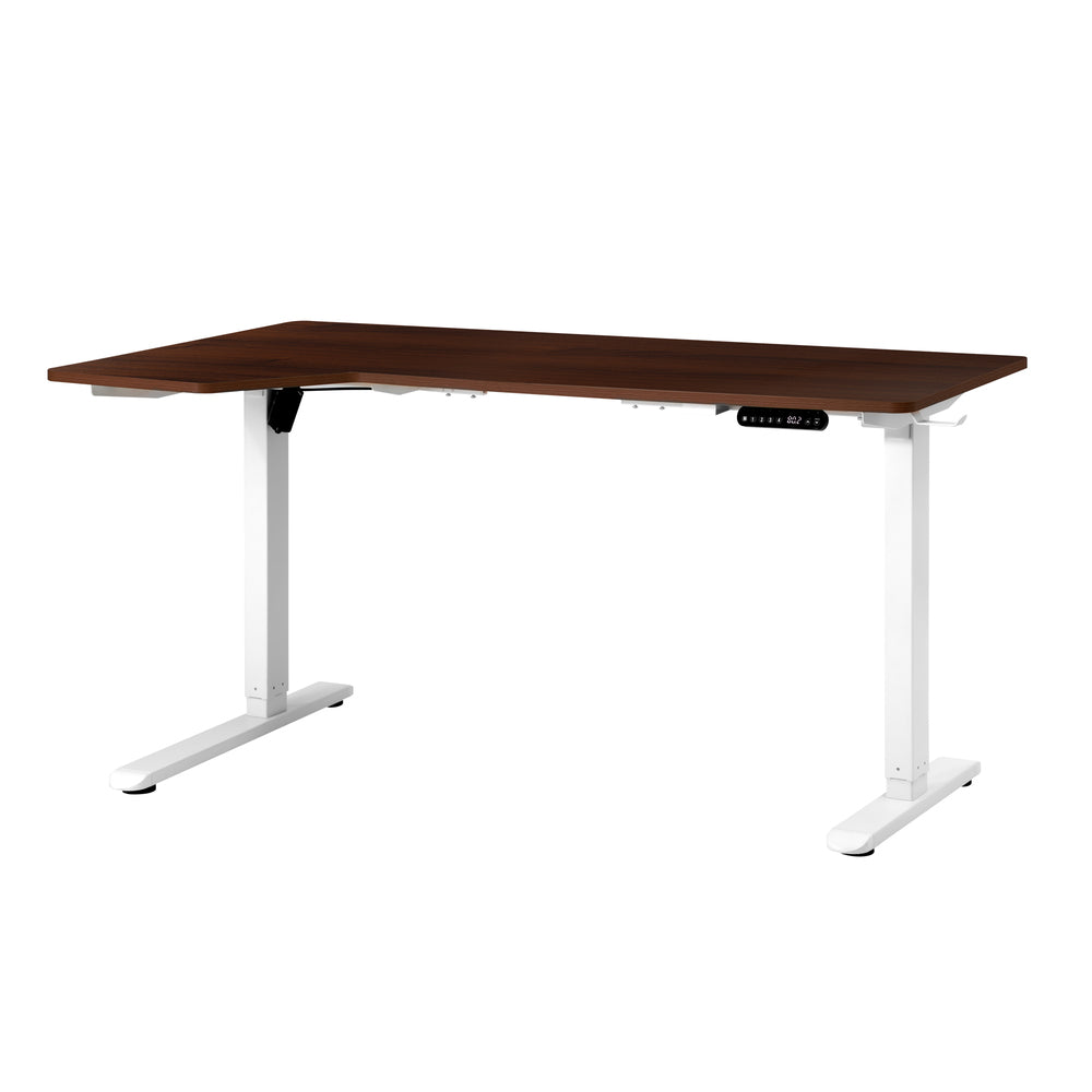 L-shape Electric Standing Desk Single Motor 145CM White&Walnut