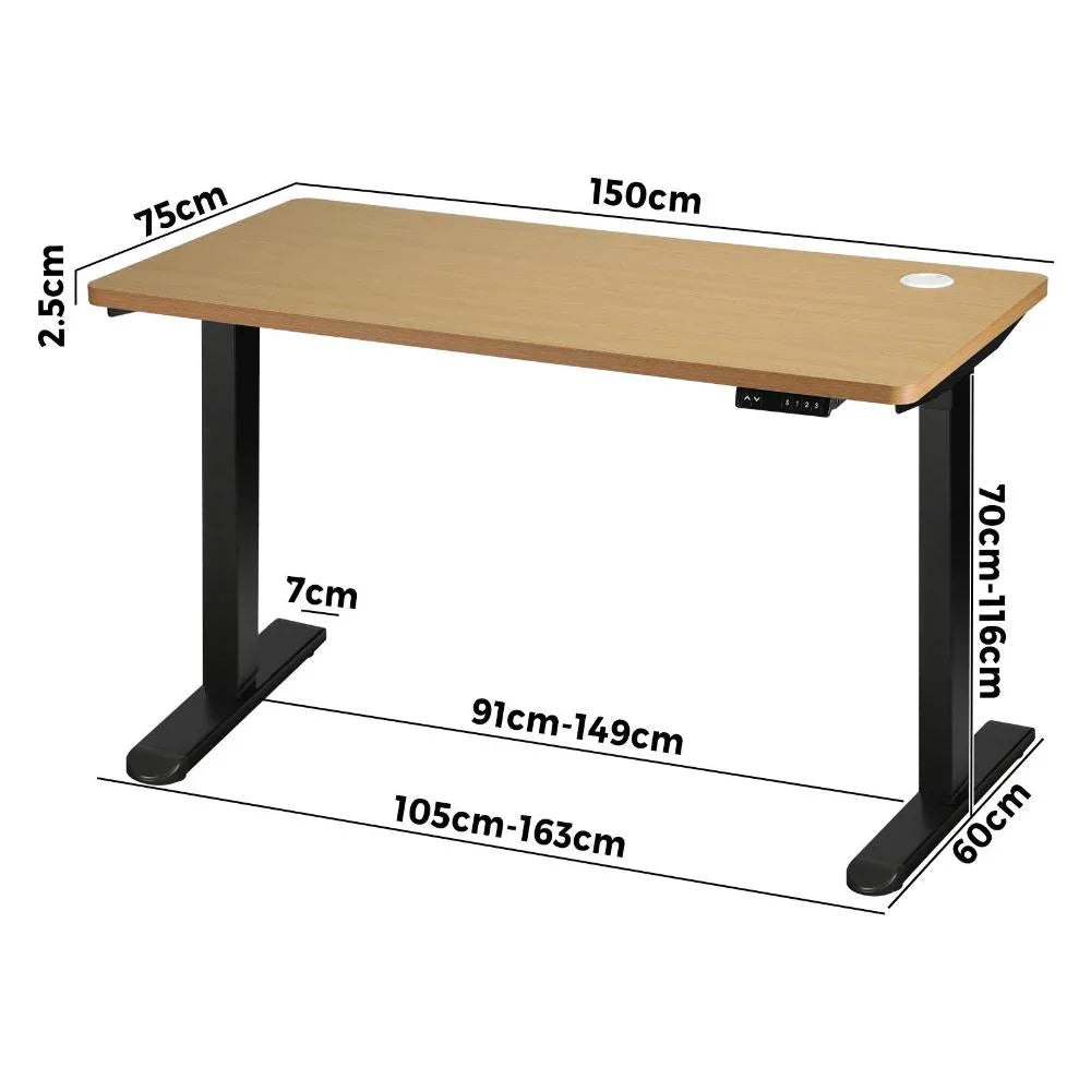 Oikiture Standing Desk Adjustable Motorised 150cm Black&Oak