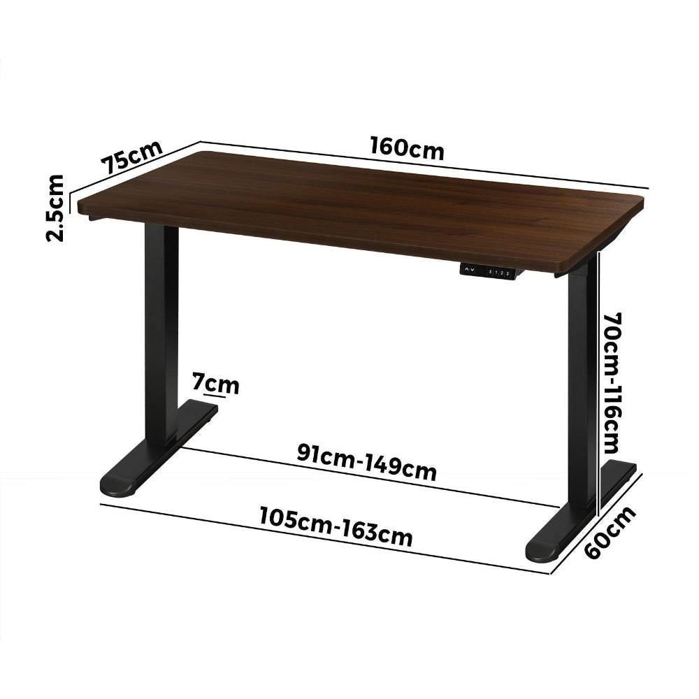 Sit Stand Desk Motorised Adjustable 160cm Black&Walnut