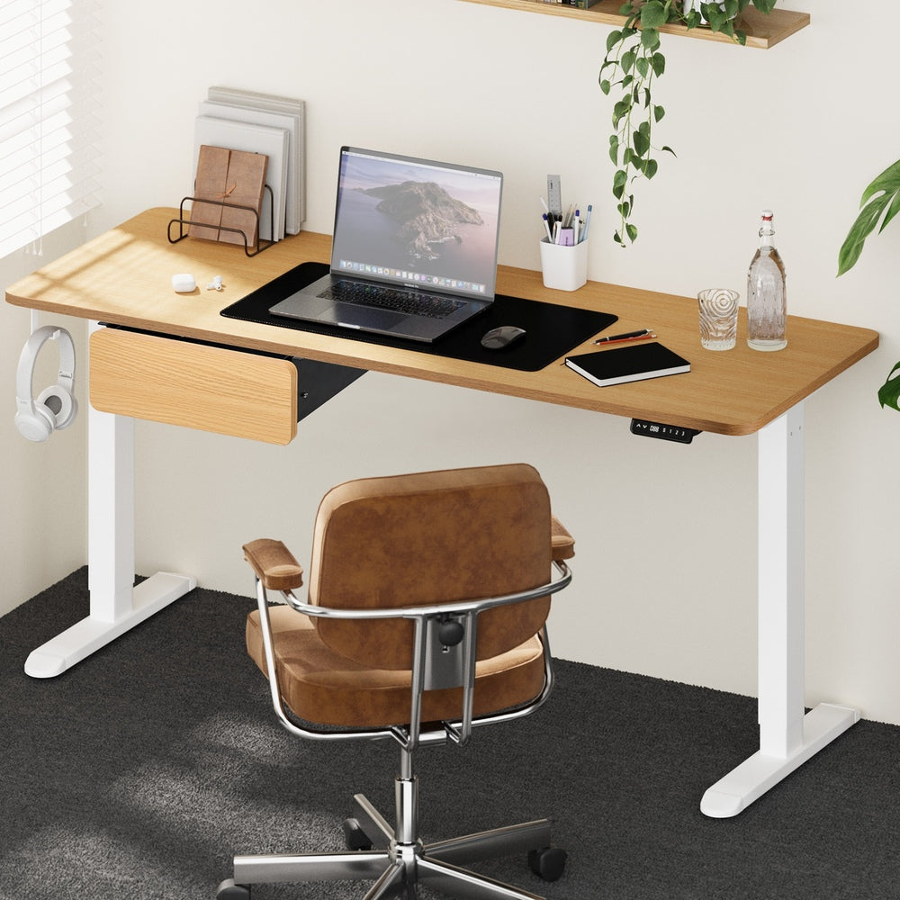 160cm Electric Standing Desk w/ Drawer Adjustable Oak White