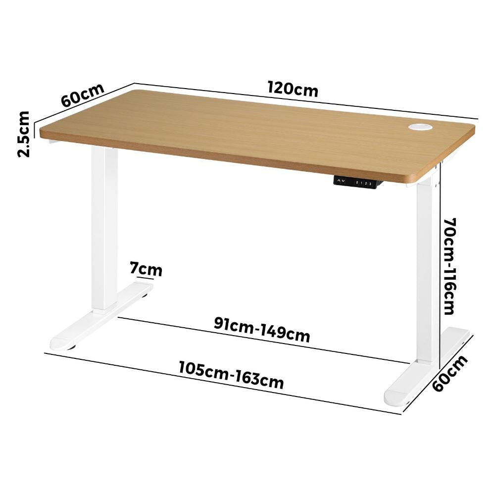 Standing Desk Adjustable Motorised 120cm White&Oak