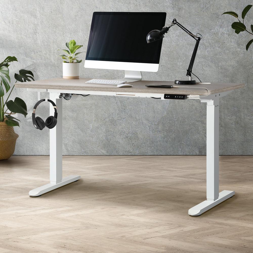 140cm Electric Standing Desk Single Motor White&Grey-Oak