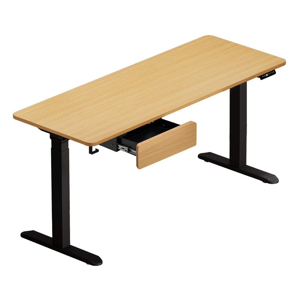 160cm Electric Standing Desk with Drawer Adjustable Oak Black