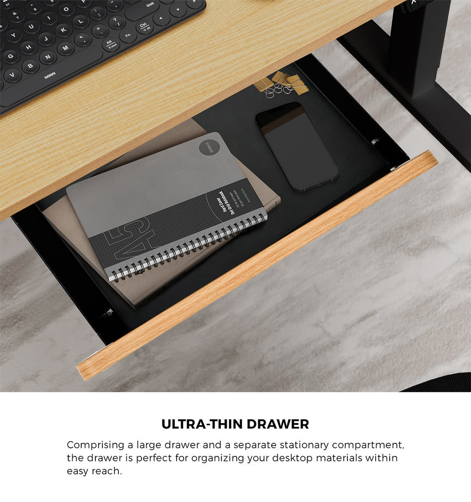 160cm Electric Standing Desk with Drawer Adjustable Oak Black