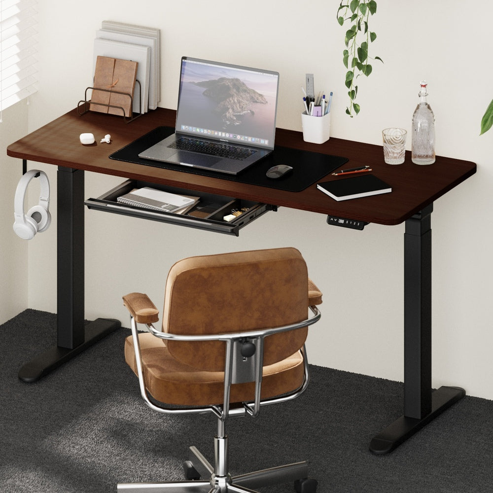 140cm Electric Standing Desk with Drawer Adjustable Black Walnut