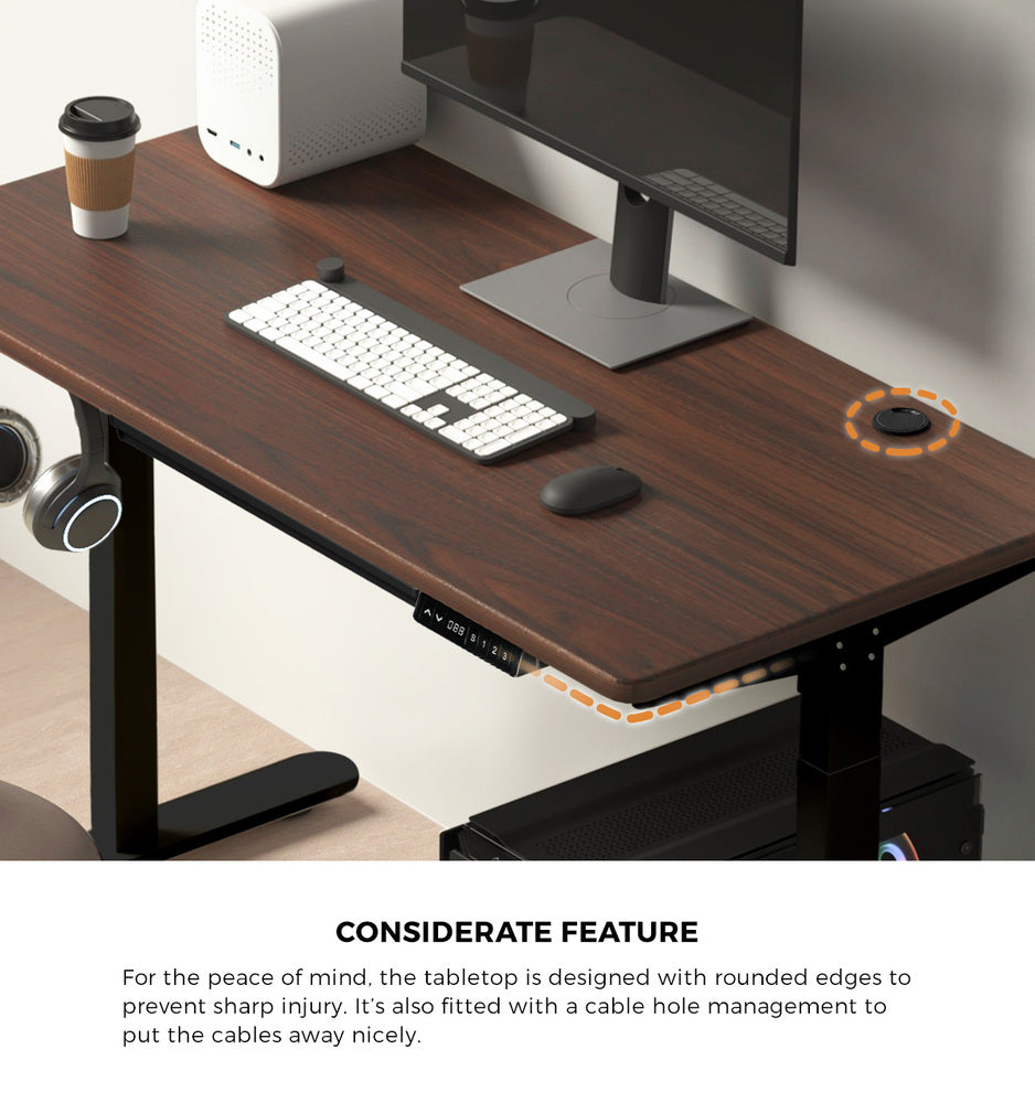 140cm Electric Standing Desk with Drawer Adjustable Black Walnut