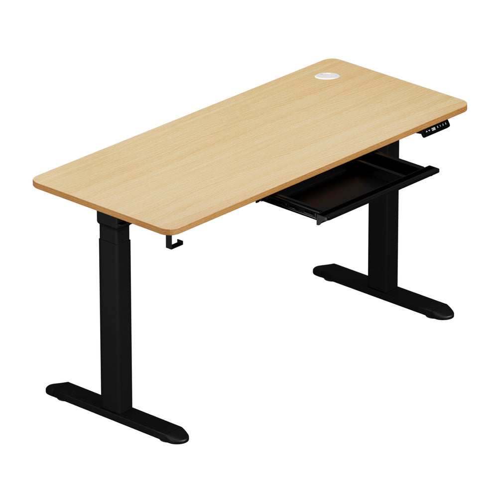 150cm Electric Standing Desk with Drawer Adjustable Black Oak