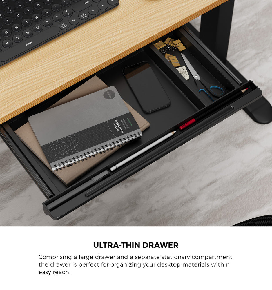 150cm Electric Standing Desk with Drawer Adjustable Black Oak