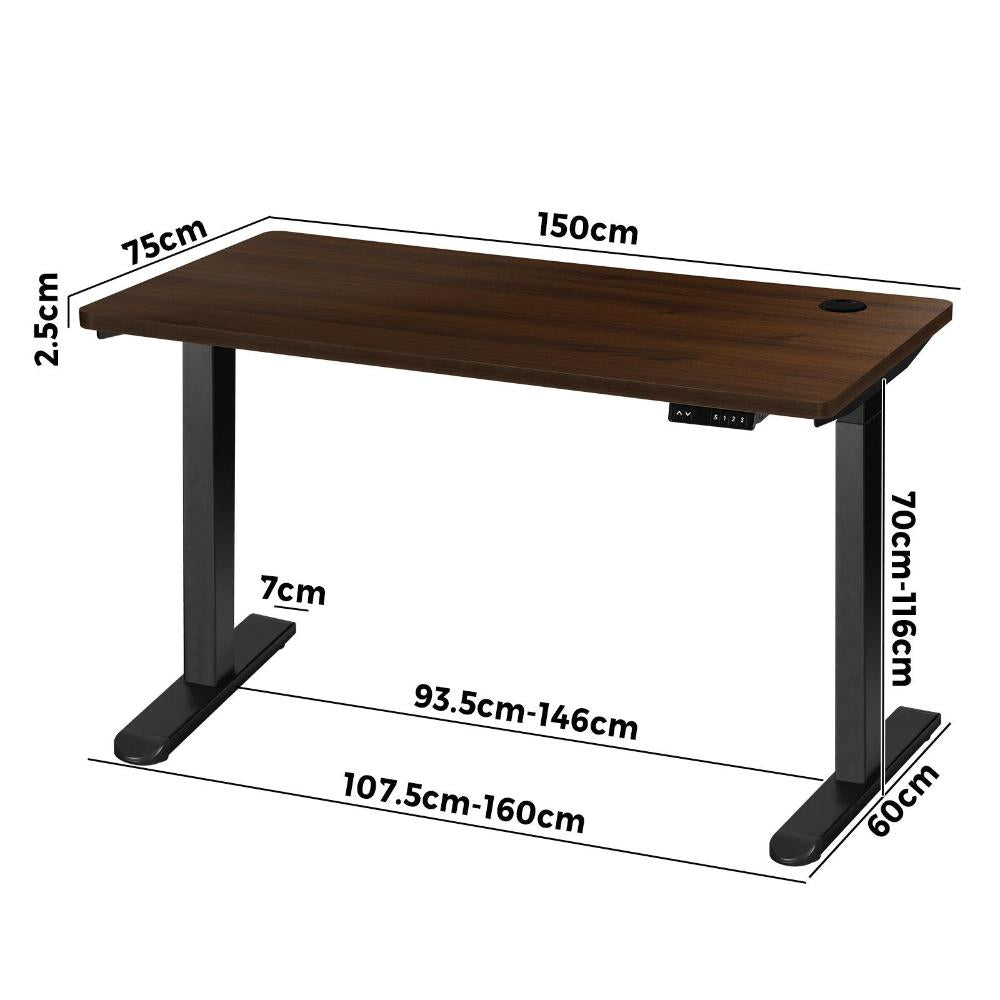 Standing Desk Dual Motor 150cm Black&Walnut