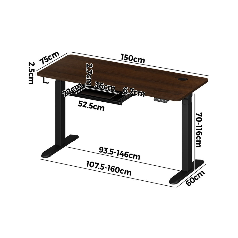 150cm Electric Standing Desk with Drawer Adjustable Black Walnut