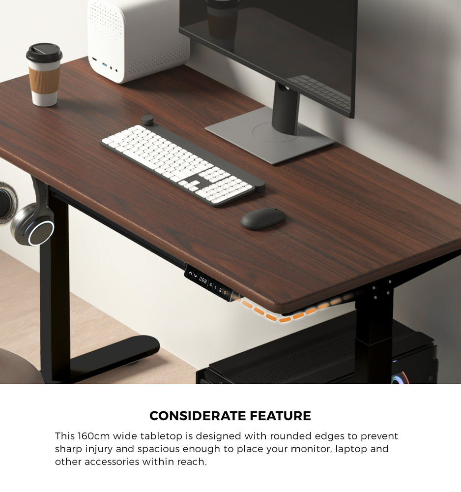 160cm Electric Standing Desk with Drawer Adjustable Black Walnut