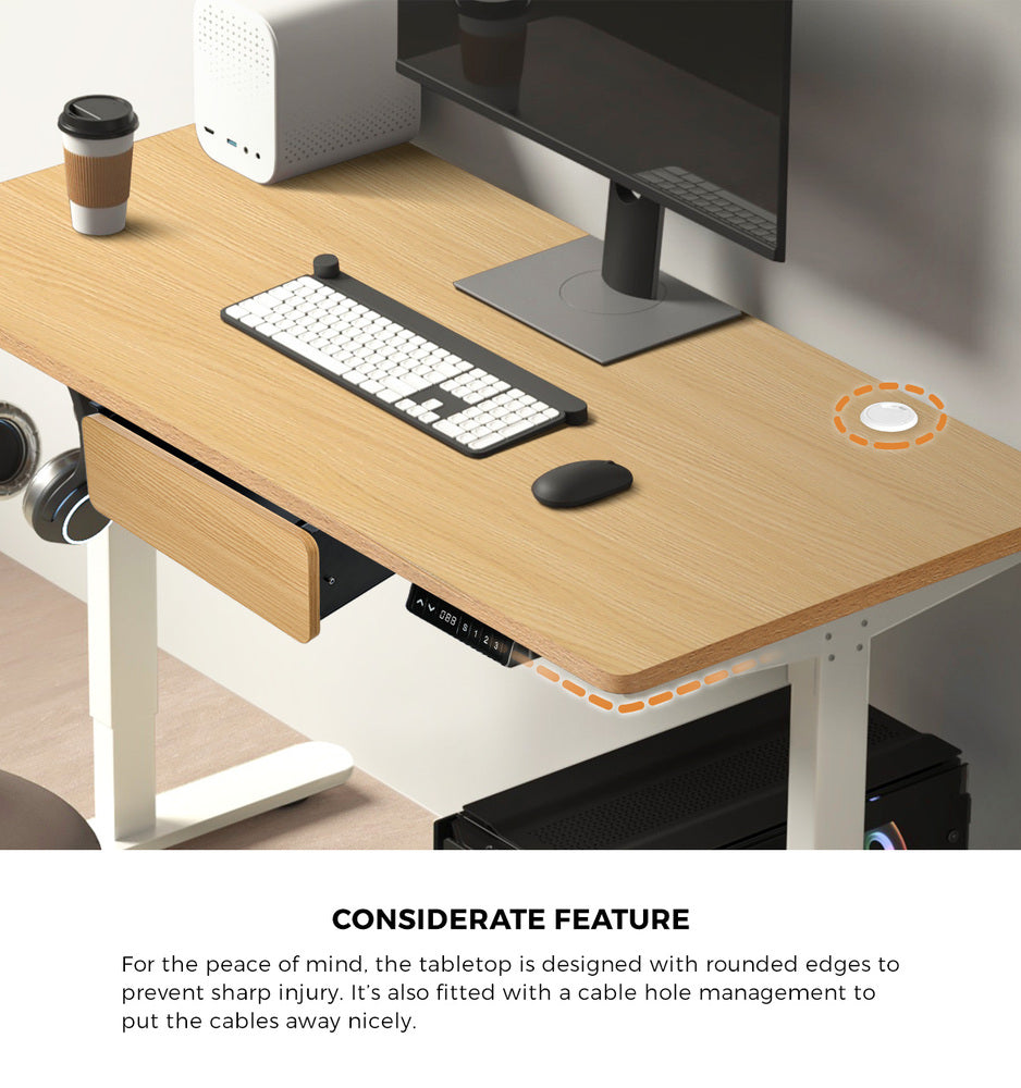 150cm Electric Standing Desk with Drawer Adjustable Oak White