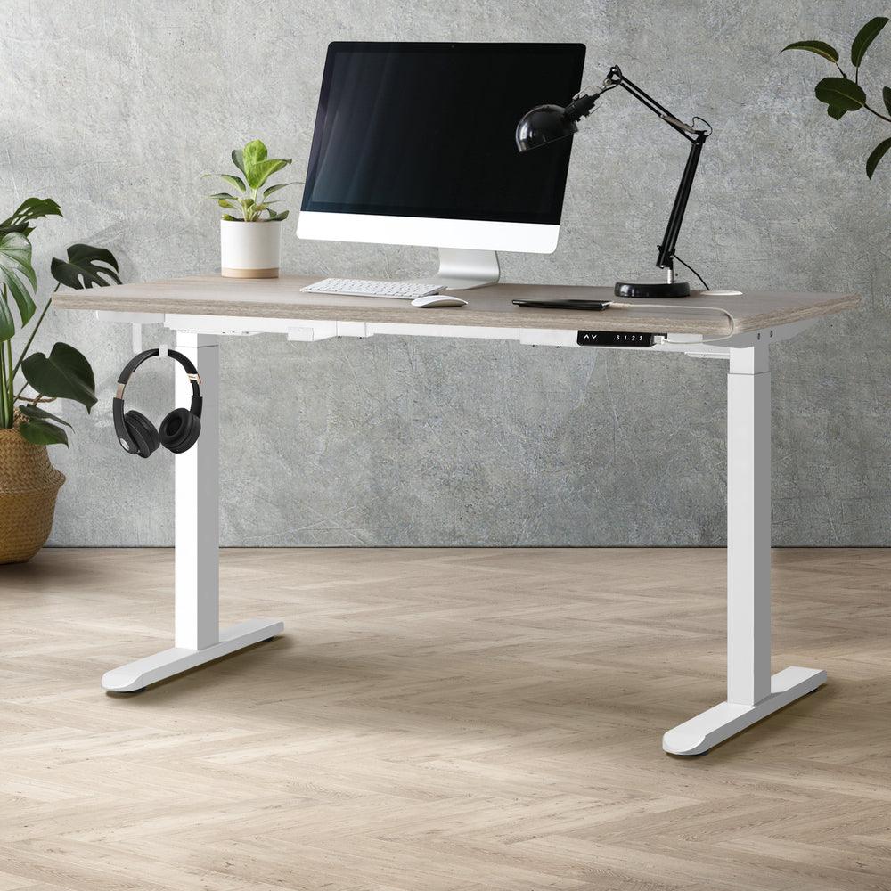 140cm Electric Standing Desk Dual Motor White&Grey-Oak