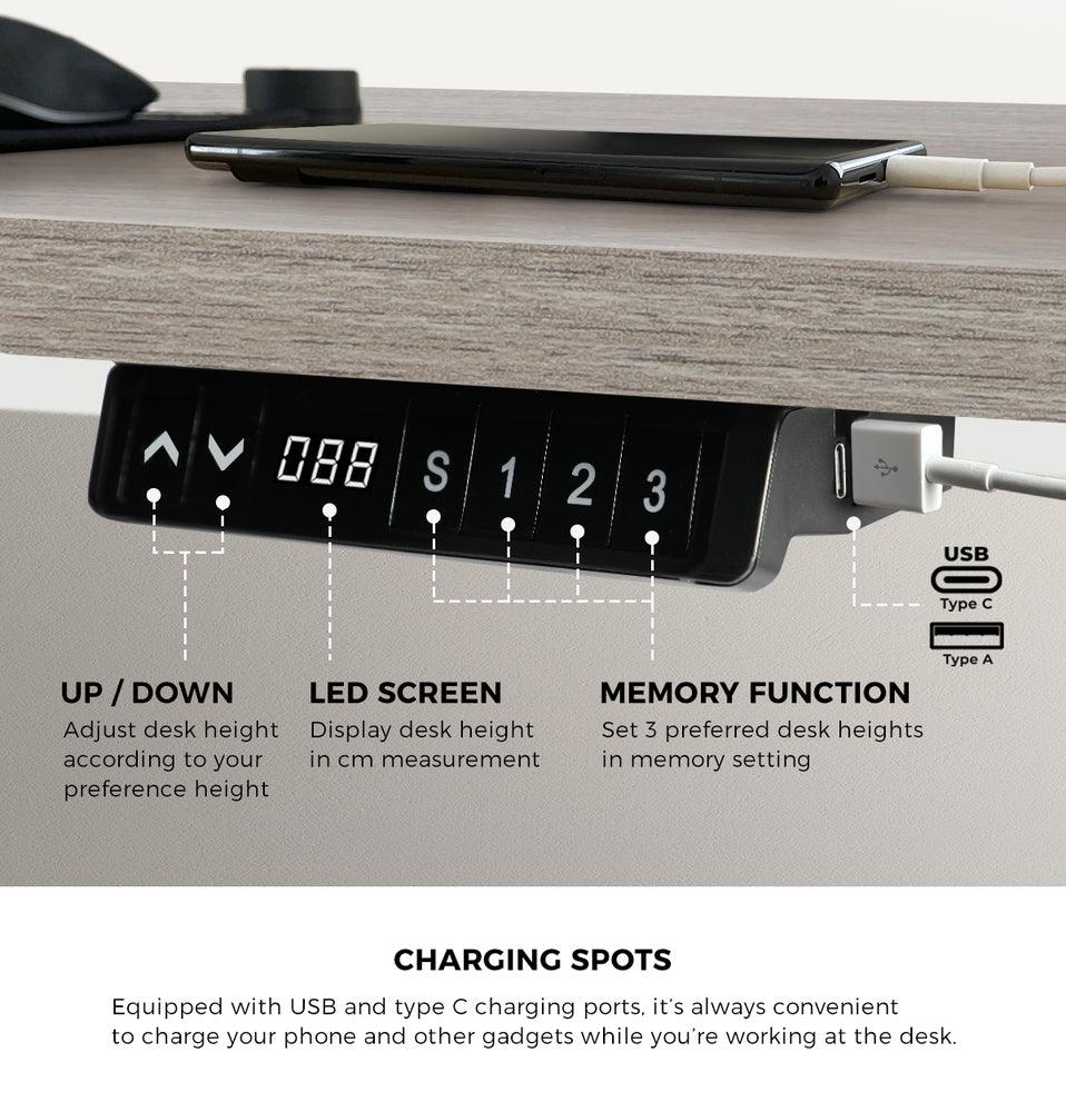 140cm Electric Standing Desk Dual Motor White&Grey-Oak