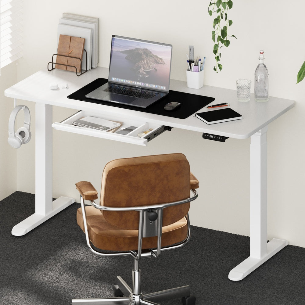 140cm Electric Standing Desk with Drawer Adjustable White