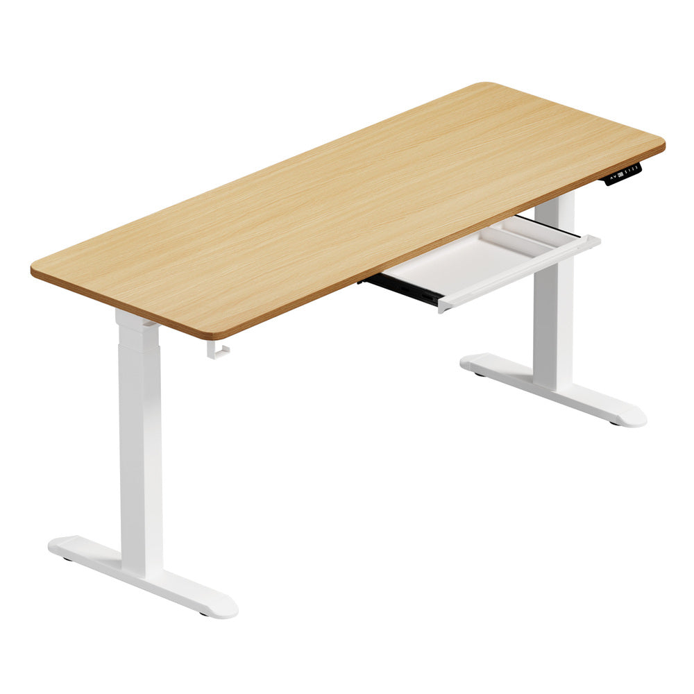 160cm Electric Standing Desk with Drawer Adjustable White Oak