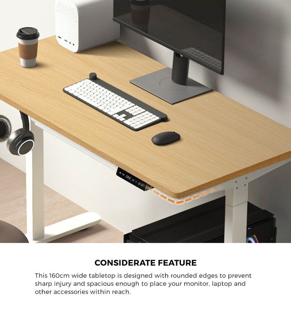 160cm Electric Standing Desk with Drawer Adjustable White Oak