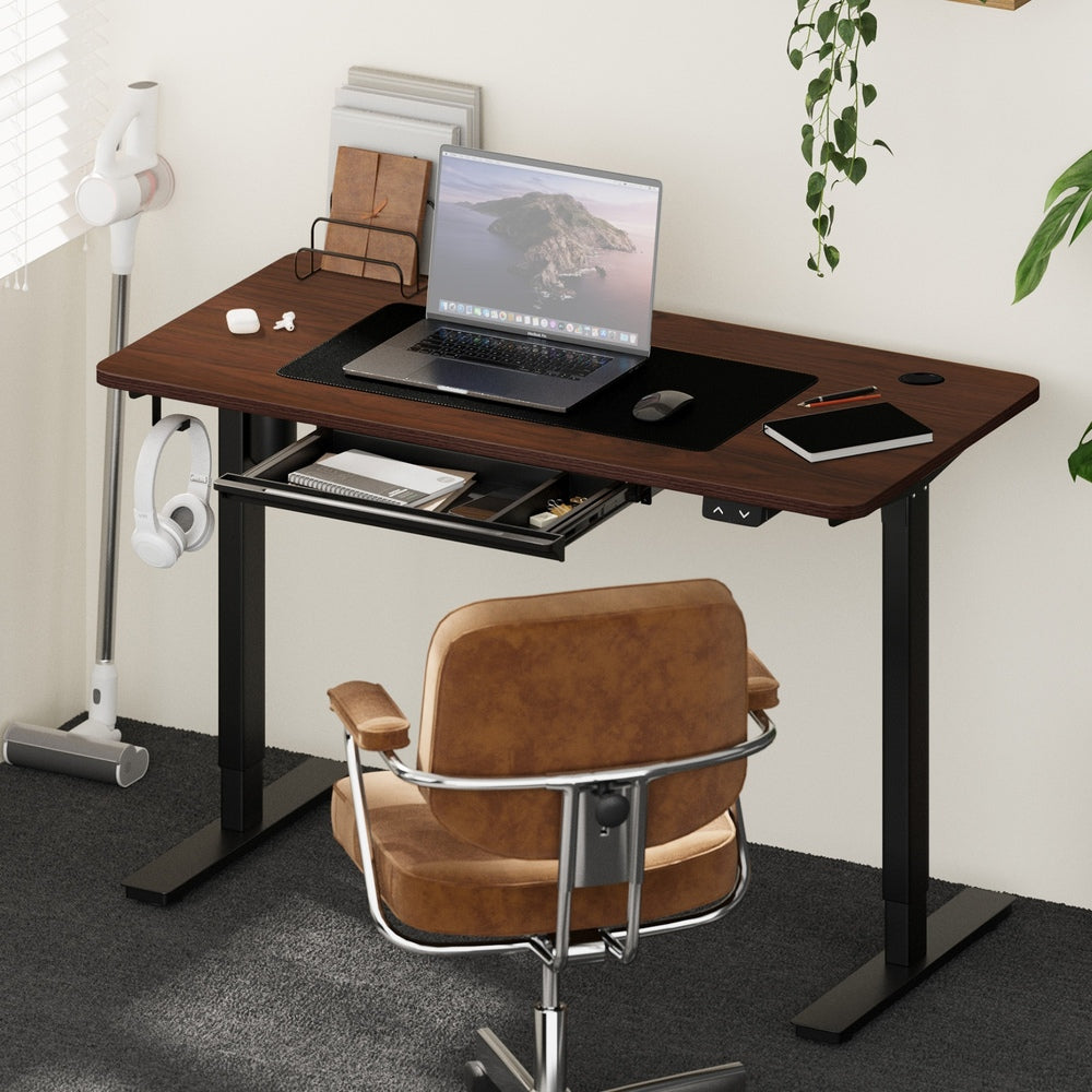150cm Electric Standing Desk with Drawer Adjustable Black & Walnut