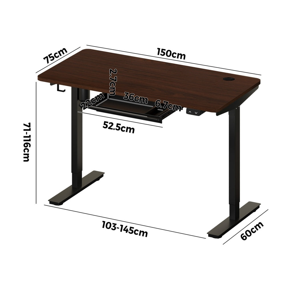 150cm Electric Standing Desk with Drawer Adjustable Black & Walnut