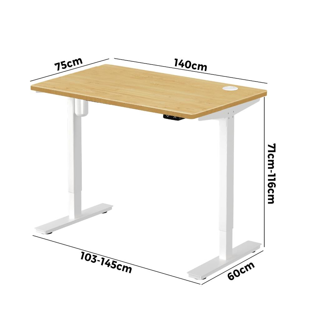 Electric Standing Desk Single Motor White&Oak 140cm