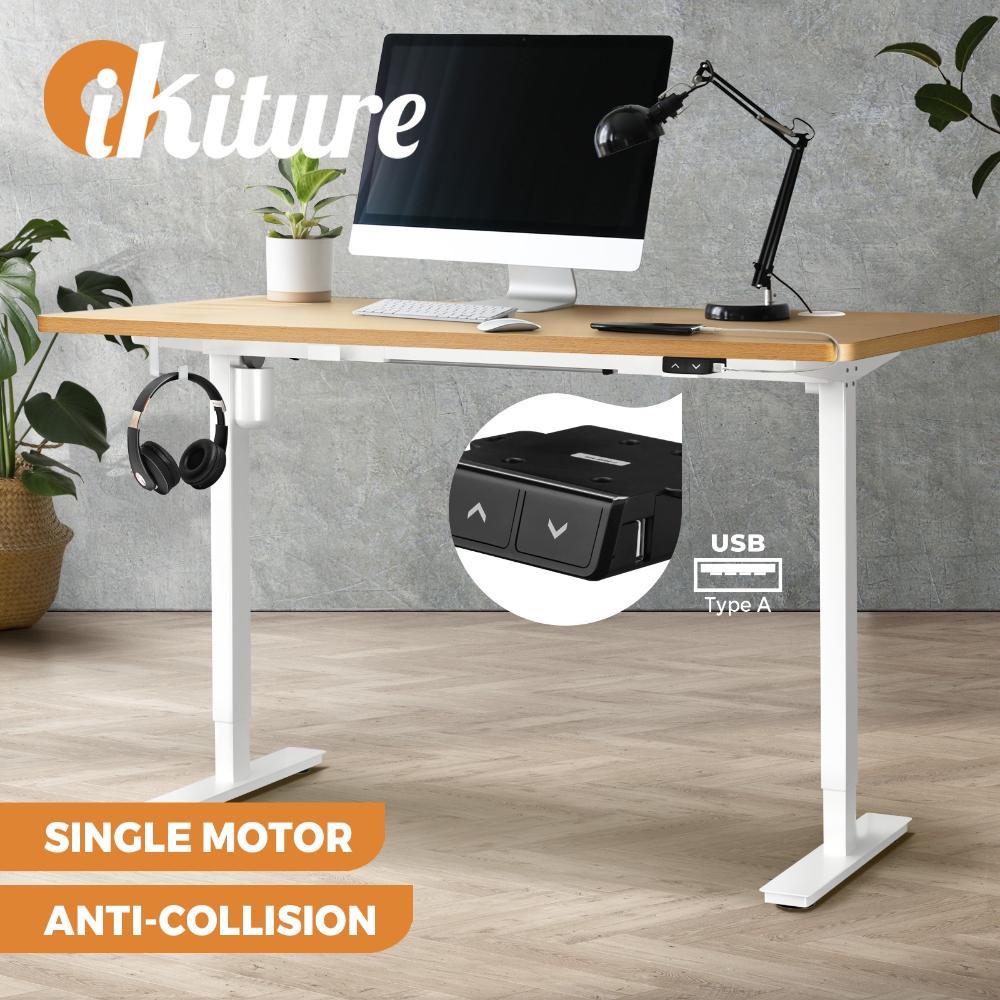 Electric Standing Desk Single Motor White&Oak 150cm