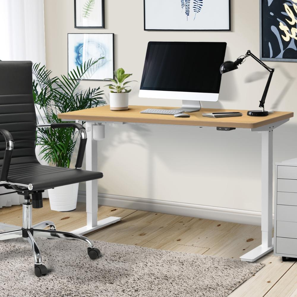 Electric Standing Desk Single Motor White&Oak 150cm