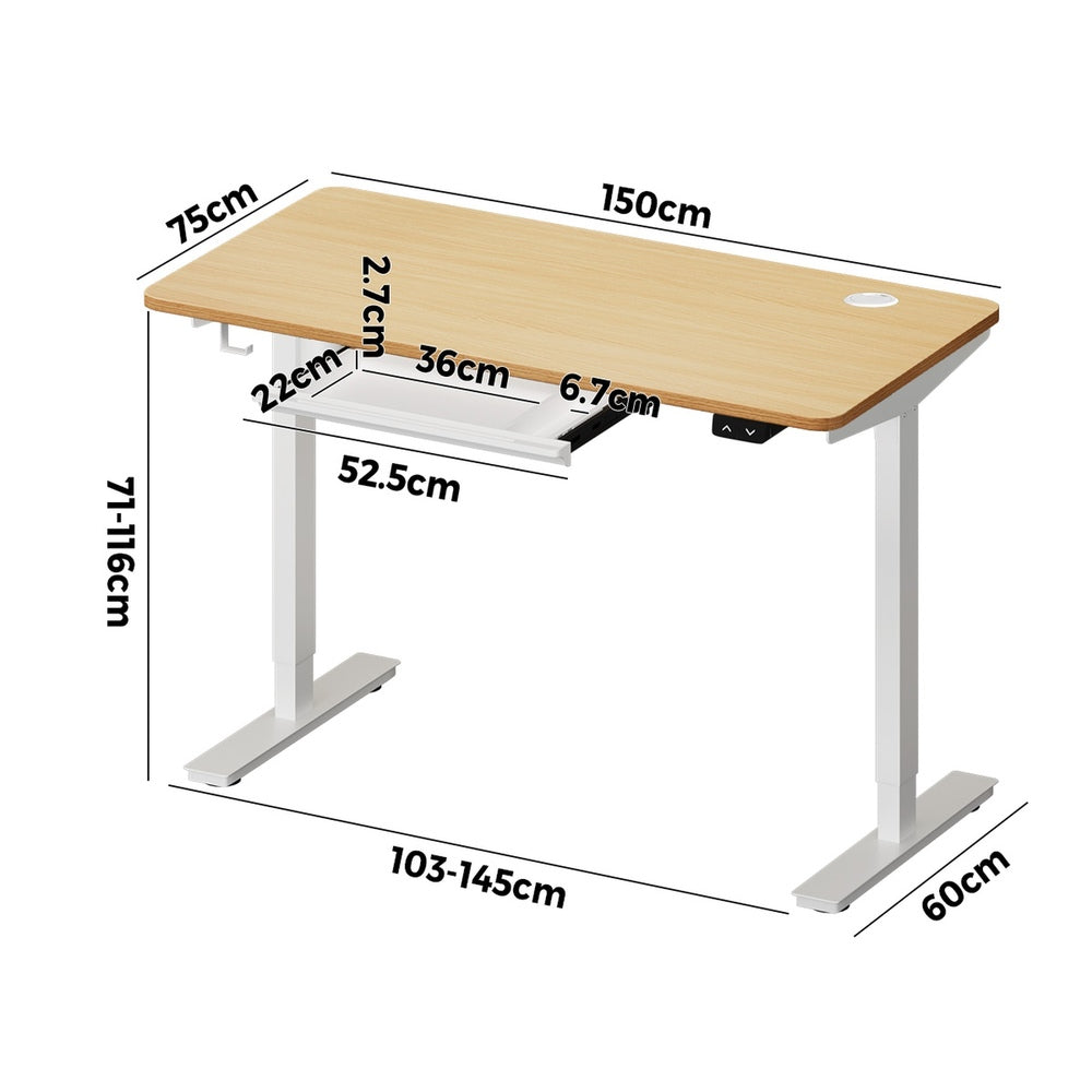 150cm Electric Standing Desk with Drawer Adjustable White & Oak
