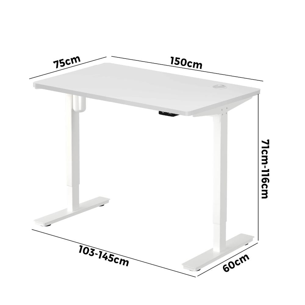 Electric Standing Desk Single Motor White 150cm