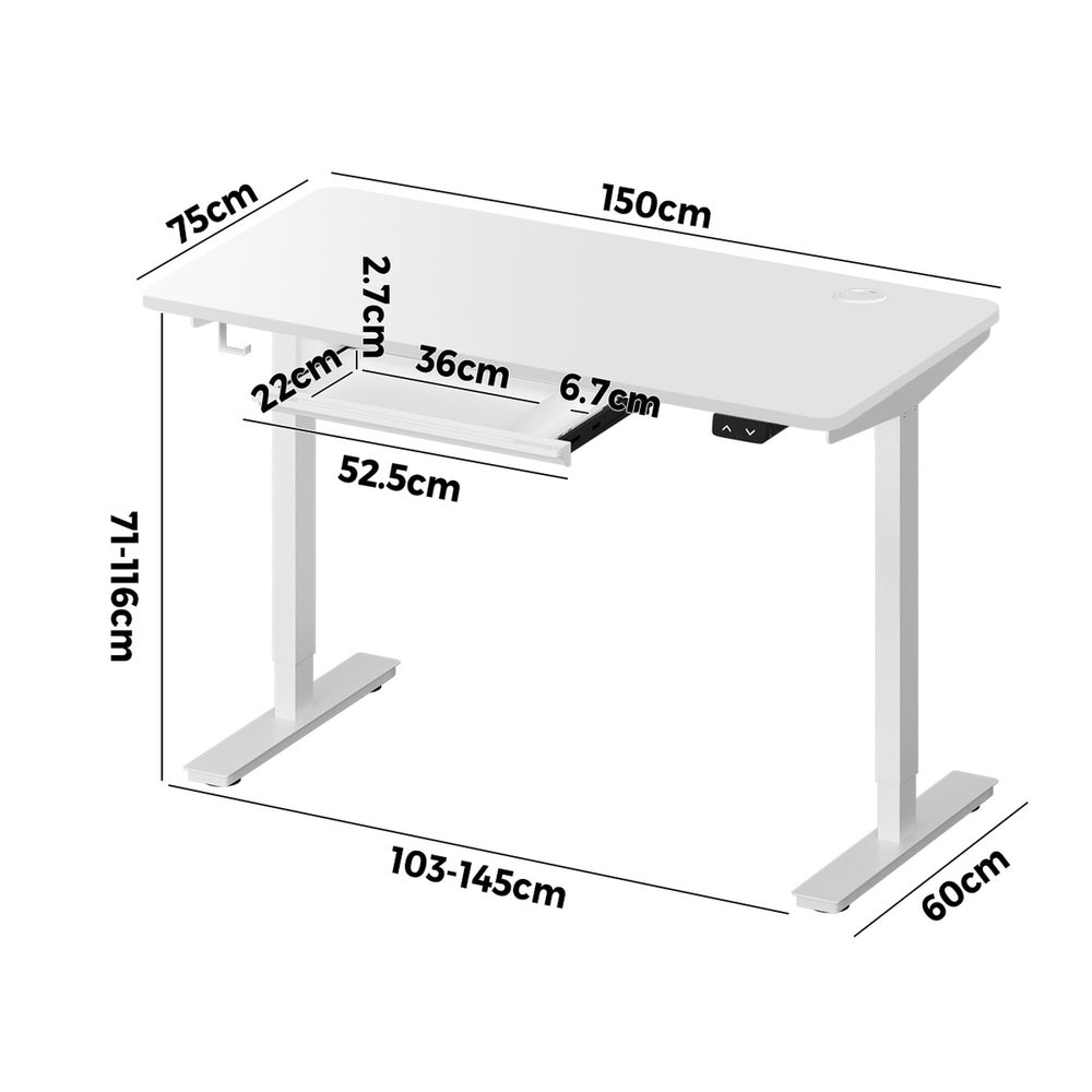 150cm Electric Standing Desk with Drawer Adjustable White