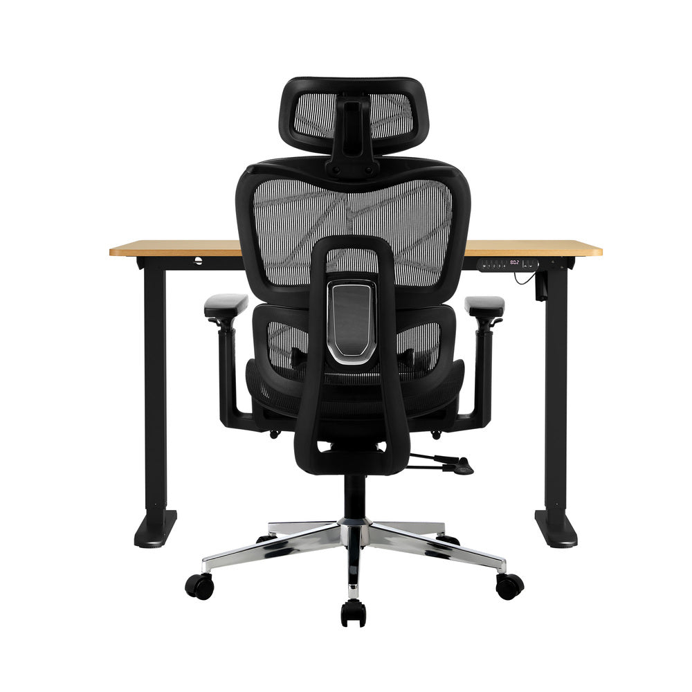 Oikiture Office Desk and Chair Set Mesh Ergonomic Chair Sit-stand Desk Black&Oak