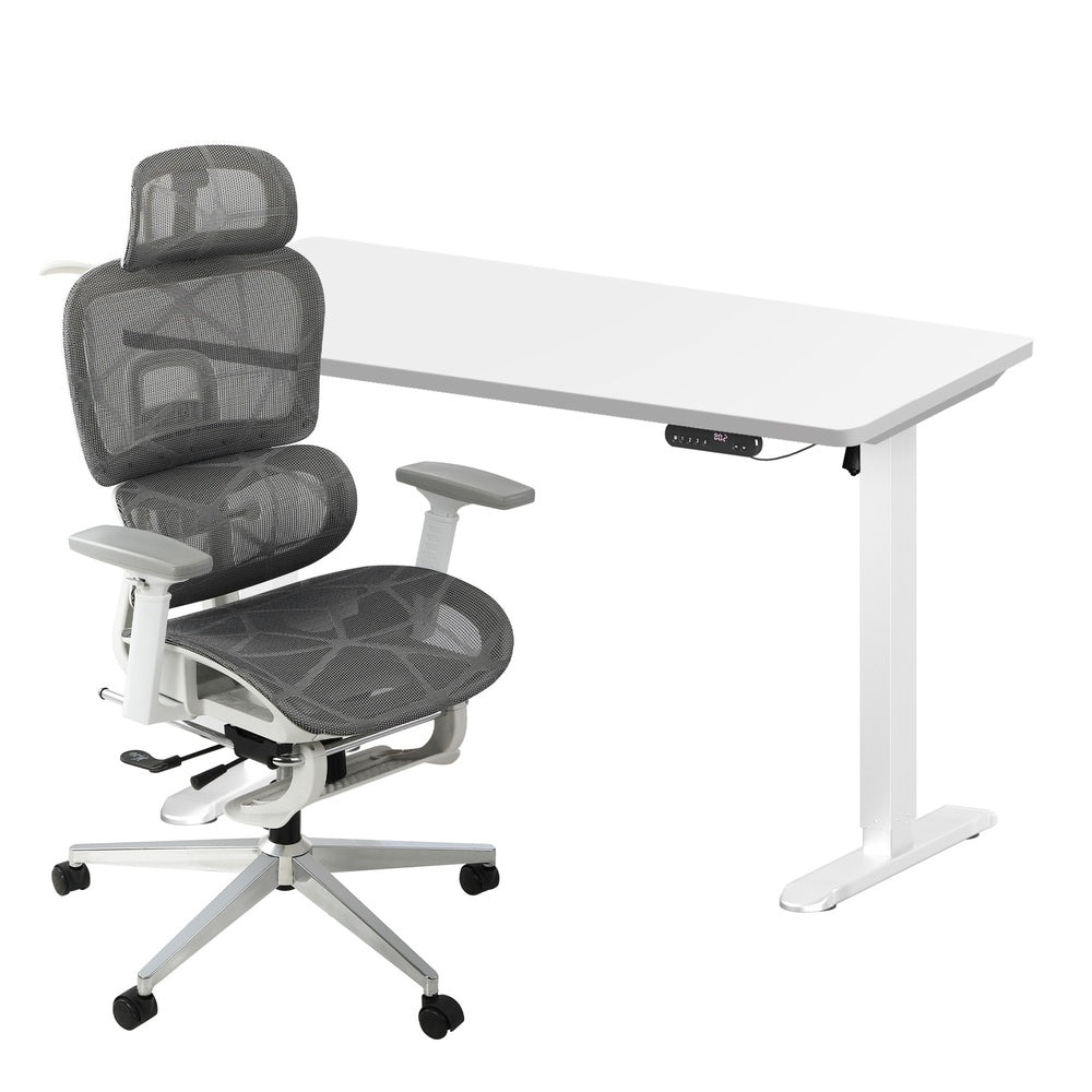 Oikiture Office Desk and Chair Set Mesh Ergonomic Chair Sit-stand Desk GY&WH