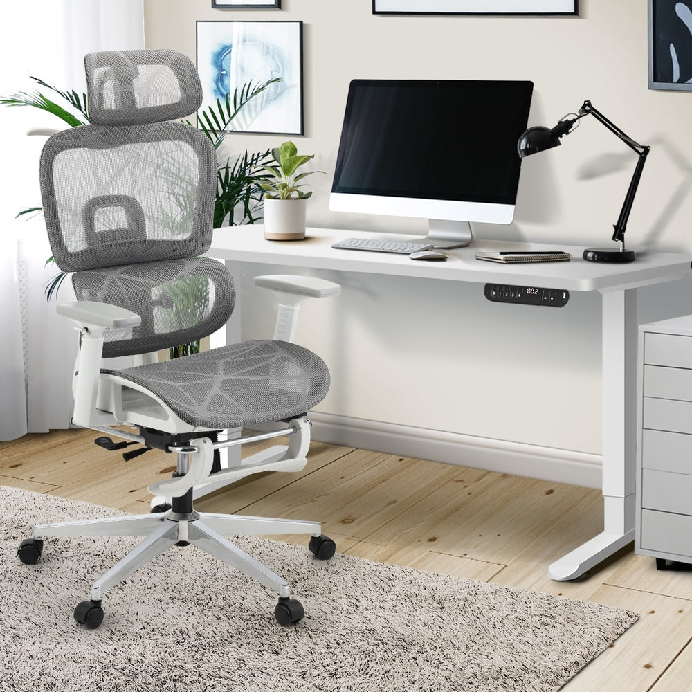 Oikiture Office Desk and Chair Set Mesh Ergonomic Chair Sit-stand Desk GY&WH