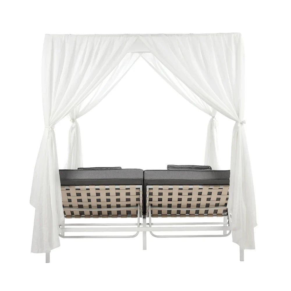 Livsip 3PCS Outdoor Sun Lounger Wicker Lounge Table Chairs Beige