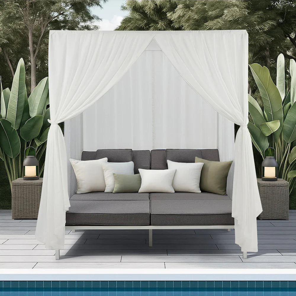 Livsip 3PCS Outdoor Sun Lounger Wicker Lounge Table Chairs Beige