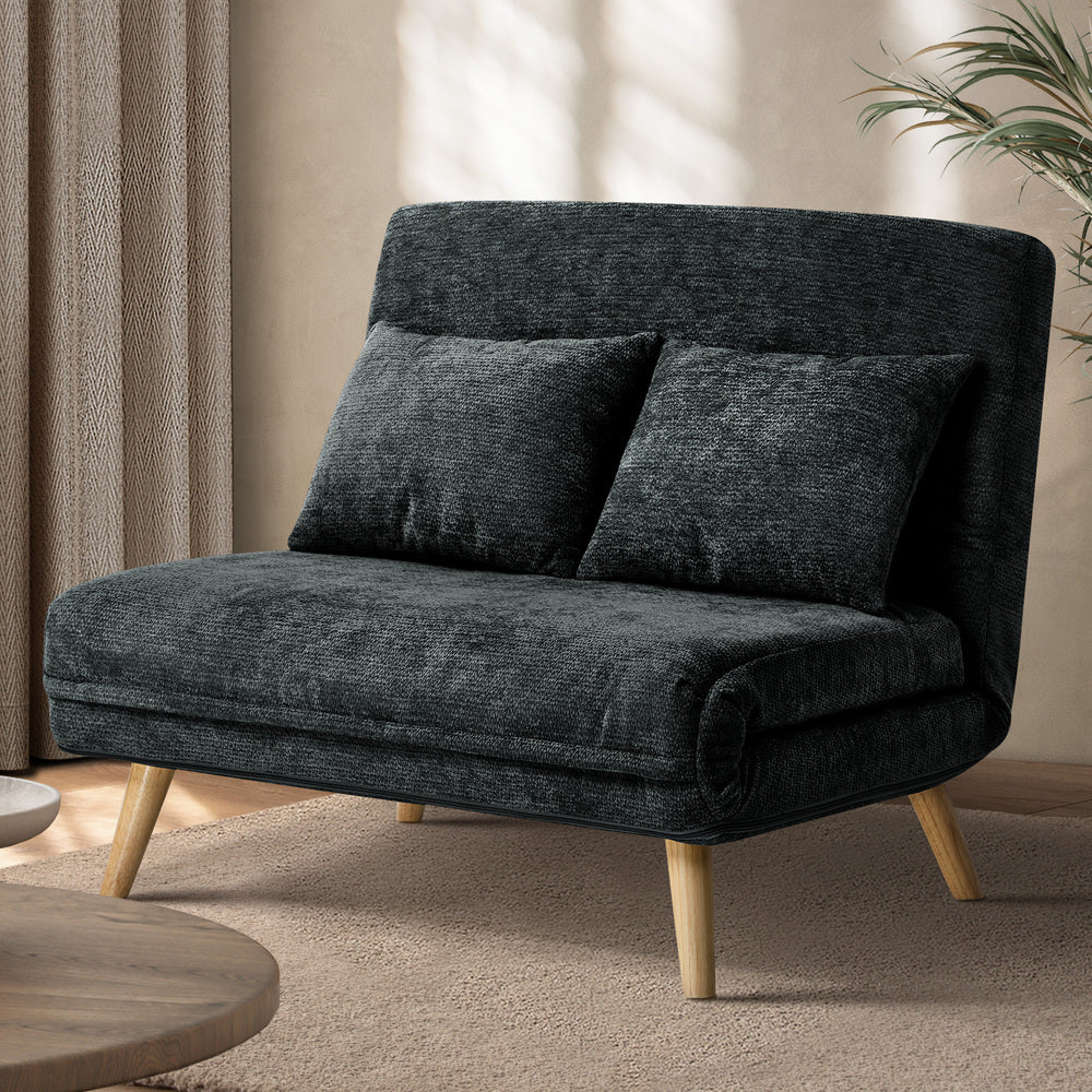 Sofa Bed Chair Chenille Recliner Love Sofa Double Charcoal