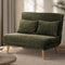 Oikiture Double Sofa Bed Green Velvet Fabric Adjustable Backrest Lounge