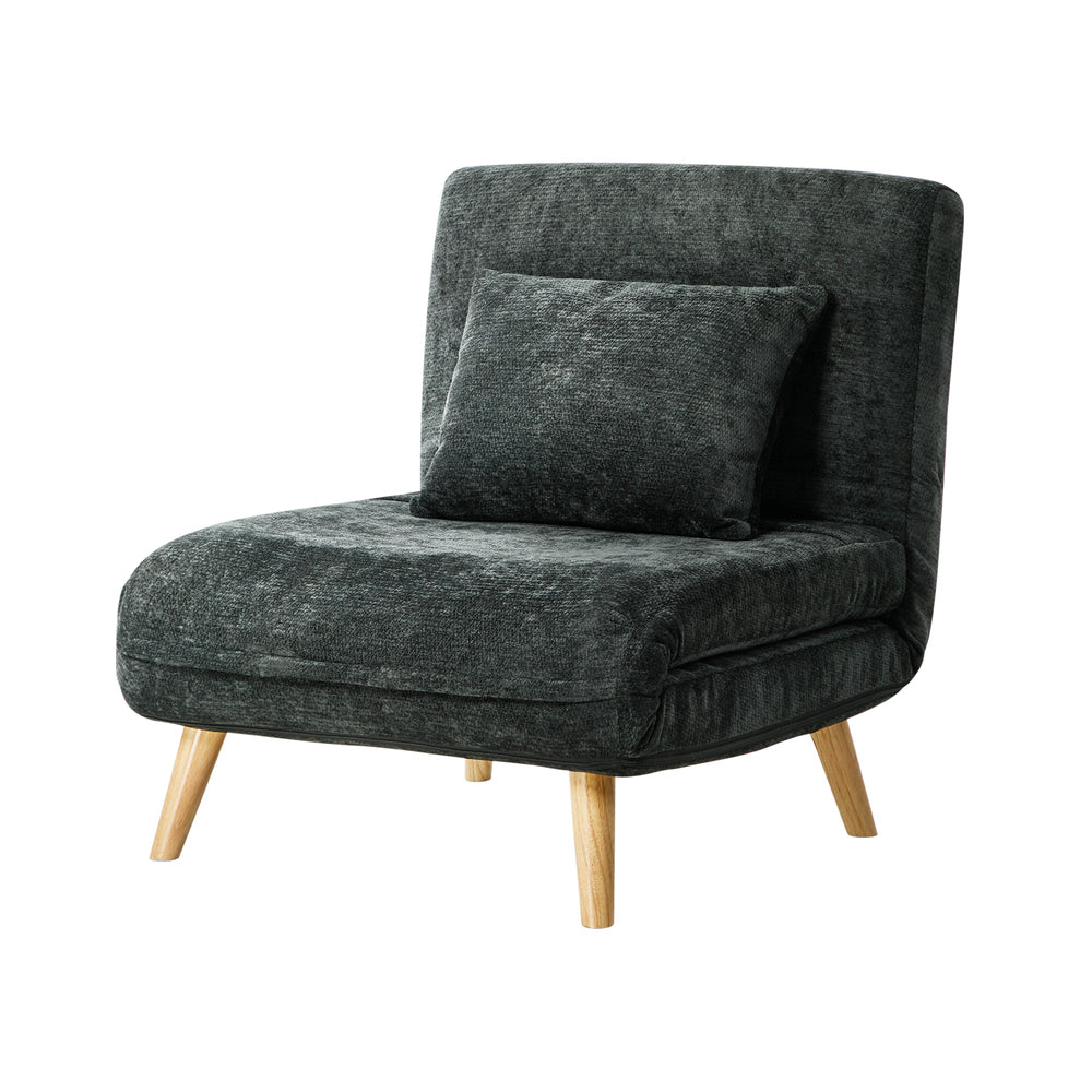 Sofa Bed Chair Chenille Recliner Wooden Leg Single Charcoal