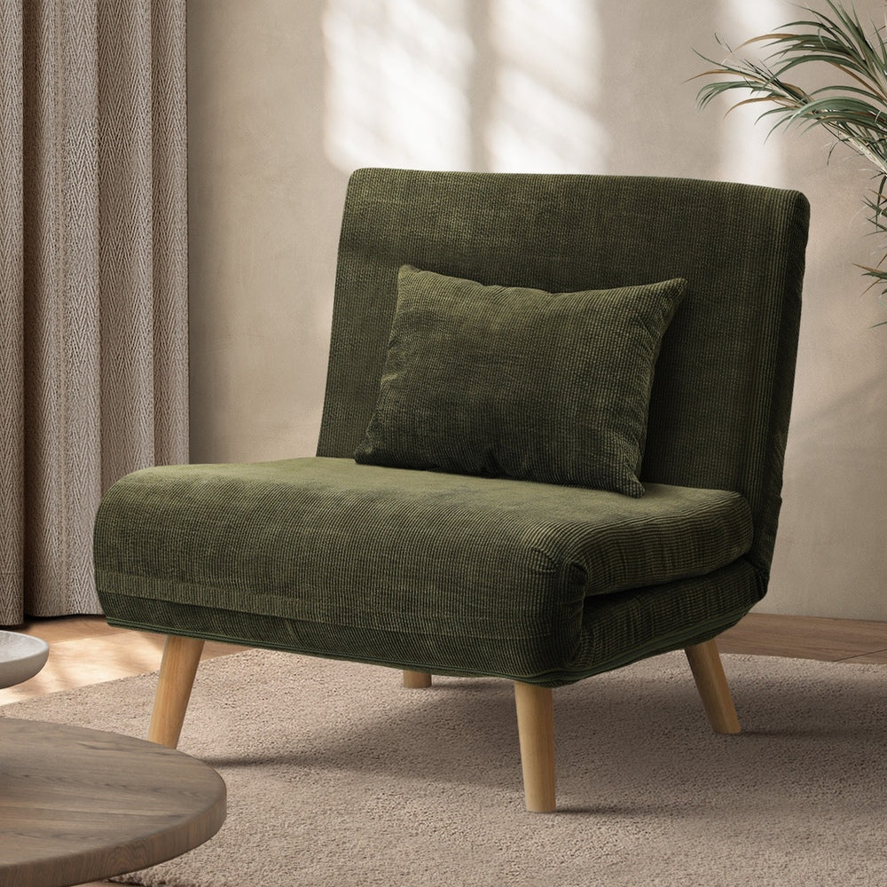 Lounge Sofa Bed Polyester Single Seat Green