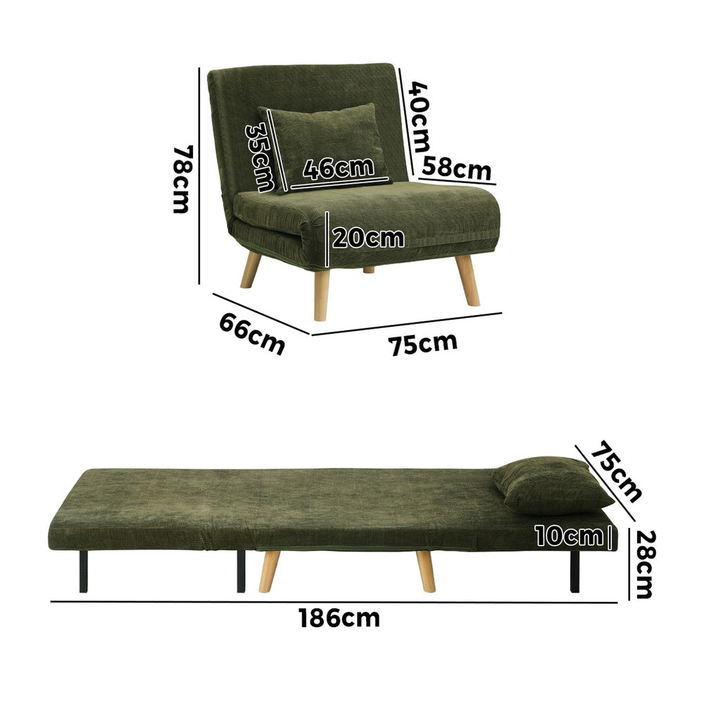 Lounge Sofa Bed Polyester Single Seat Green