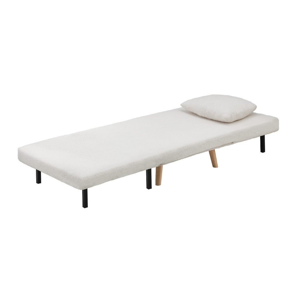 Lounge Sofa Bed Sherpa Fabric Single Seat White