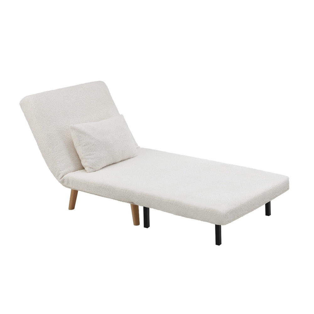 Lounge Sofa Bed Sherpa Fabric Single Seat White